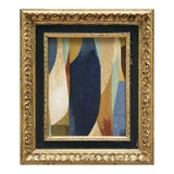 Contemporary Abstract Oil Painting in Vintage Navy Blue Painted Frame For Sale