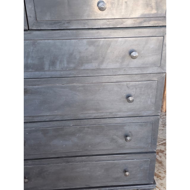Metal Large Wide Dark Gray Restoration Hardware Metal Clad Dresser For Sale - Image 7 of 9