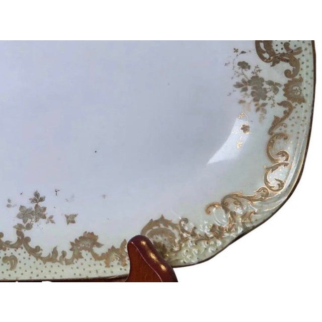 Antique Elite Works Limoges 10” Porcelain Serving Platter - Celadon Dotted Border & Gilded Scrolls For Sale - Image 11 of 12