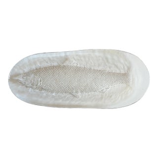 Mid 20th Century French Art Glass Fish Platter, Sculptural Molded With Textured Relief For Sale
