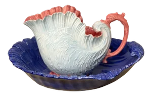 Vintage Victorian Ironstone Seashell Wash Basin & Pitcher - 2 Pieces