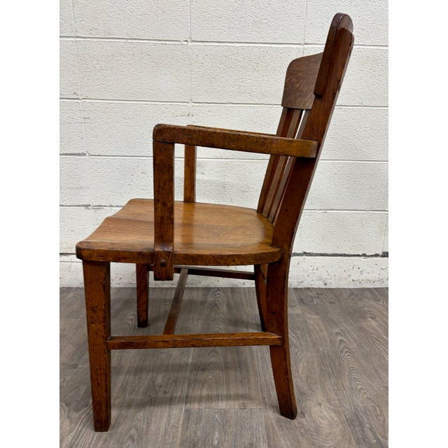 Late 20th Century Antique Arts & Crafts Mission Quarter Sawn Oak Library Chair Armchair For Sale - Image 5 of 8