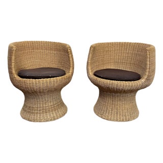Woven Wicker Tulip Chairs in the Manner of Eero Aarnio, Hong Kong For Sale