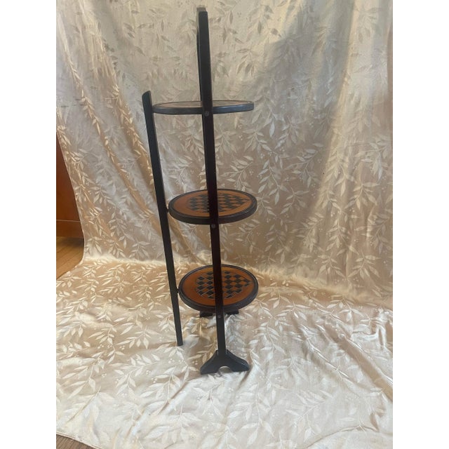 Wood Vintage Three Tiered Hand Engraved Pie Stand For Sale - Image 7 of 13