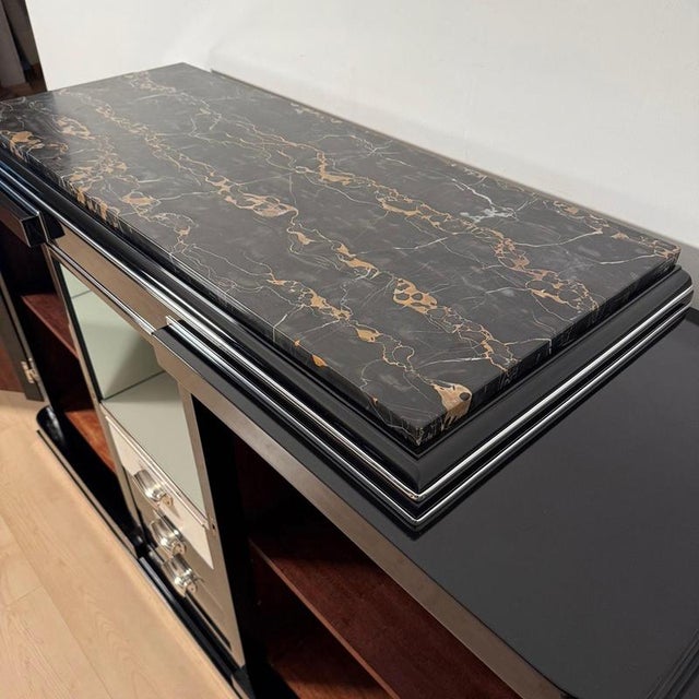 Art Deco Sideboard in Black Lacquer with Marble, 1930 For Sale - Image 11 of 18