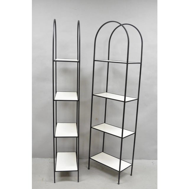 Mid-Century Modern Vintage Mid Century Modern Narrow Arched Wrought Iron Etagere Bookcase - A Pair For Sale - Image 3 of 14