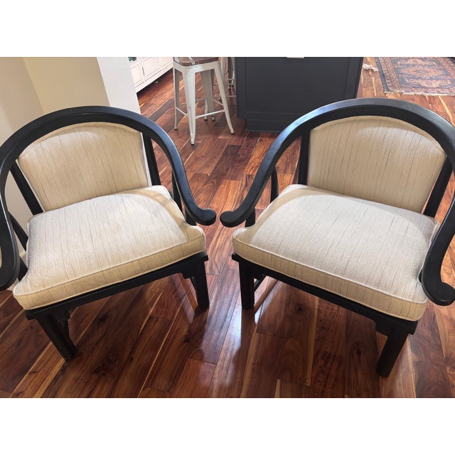 1950s 1950s Pair of Black Frame Asian Ming Style Horseshoe Armchairs, For Sale - Image 5 of 13