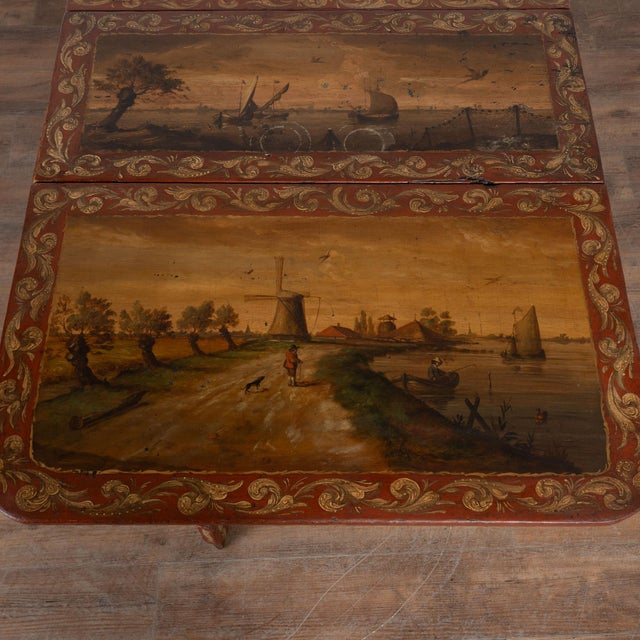 Wood Early 19th Century Original Hand Painted Dutch Drop Leaf Table Console For Sale - Image 7 of 16