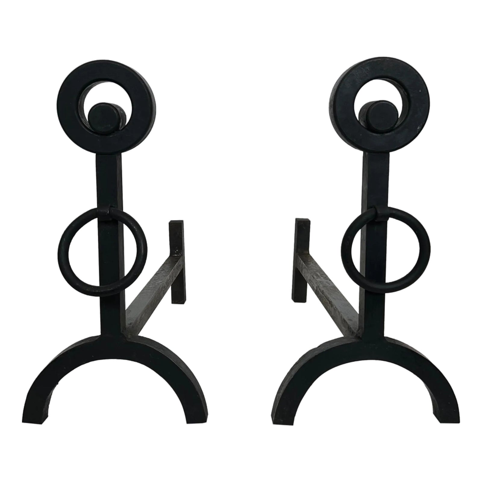 Pair of modernist wrought iron andirons | Chairish