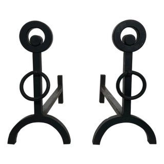 Pair of modernist wrought iron andirons For Sale