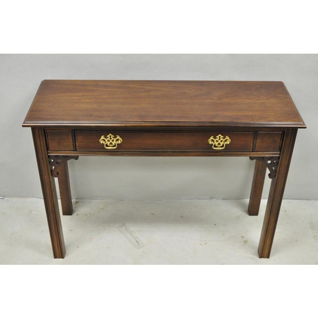 Traditional Vintage Lane Altavista Georgian Chippendale Cherry Wood Small Console Table For Sale - Image 3 of 15