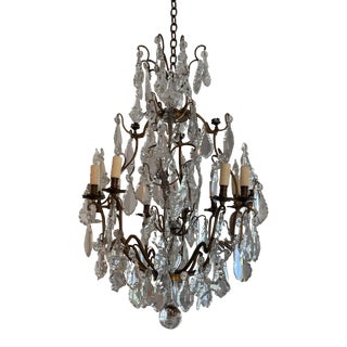 1920s Bronze & Crystal Chandelier For Sale