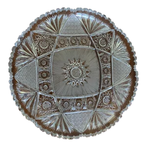 1920s Vintage Hand Cut Bohemian Crystal Platter/Cake Plate
