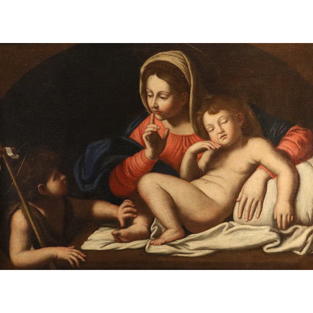 Annibale Carracci, Madonna and Child with Saint John the Baptist, The Silence, 16th Century, Oil Painting on Canvas, Framed For Sale - Image 4 of 14