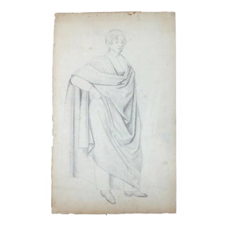 Man with Cloak - Original Pencil Drawing by H. Goldschmidt - Late 19th Century Late 19th Century For Sale