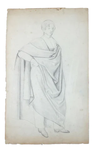 Man with Cloak - Original Pencil Drawing by H. Goldschmidt - Late 19th Century Late 19th Century