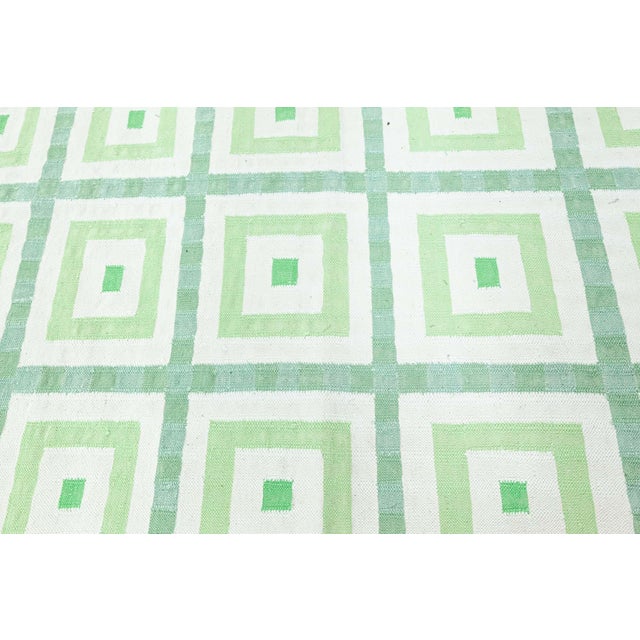 Doris Leslie Blau Vintage Indian Dhurrie Green Beige Rug For Sale In New York - Image 6 of 9