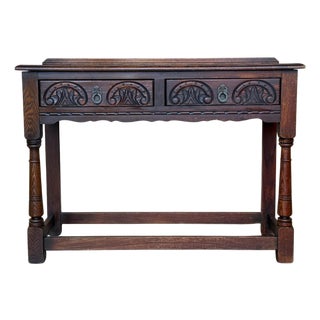 Early 20th Century Spanish Country Walnut Sofa Table or Console table with Carved Drawers For Sale