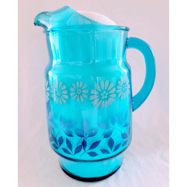 Mid 20th Century Reduced ~ Mid-Century Blues Glass Lemonade Pitcher For Sale - Image 5 of 5