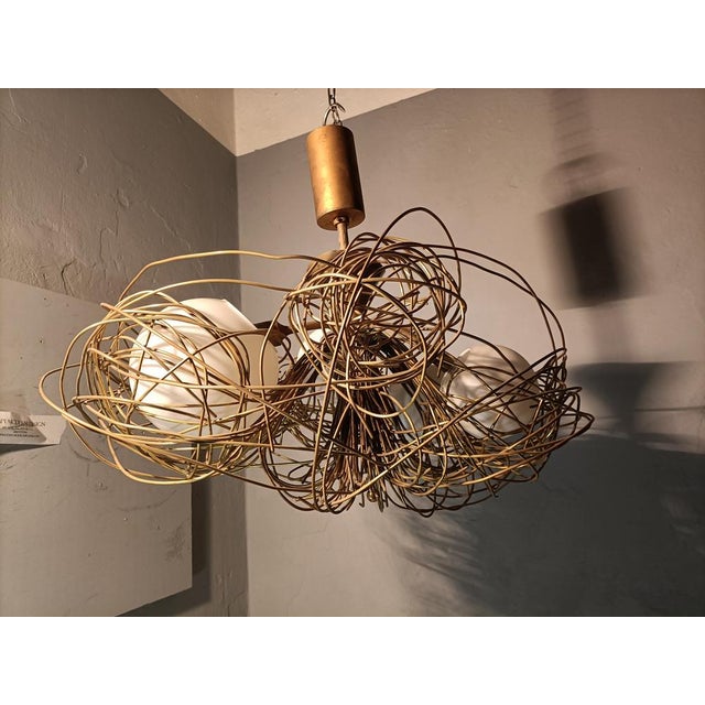 Sculpture Chandelier Nest Model in Brass and Opaline Glass by Roberto Giulio Rida, 1990s For Sale - Image 3 of 9