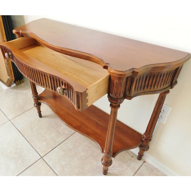 Vintage Solid Mahogany Ornate Fluted Wood Console Table With Drawer ...