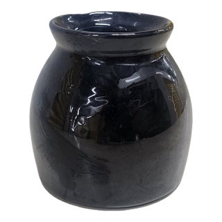 Small Antique Black Glazed Porcelain Jar, C1930s, 3.5 Diameter X 3.75 H For Sale