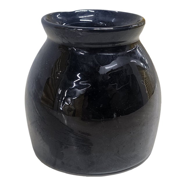 Small Antique Black Glazed Porcelain Jar, C1930s, 3.5 Diameter X 3.75 H For Sale