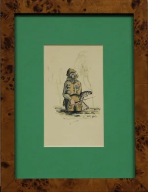 "Fly Fisherman With Trout in Hand" C1960s Watercolor by Roy "Bill" Doolittle