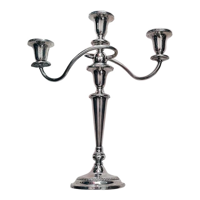 15 Inch American Antique Silver Three-Light Candelabra For Sale