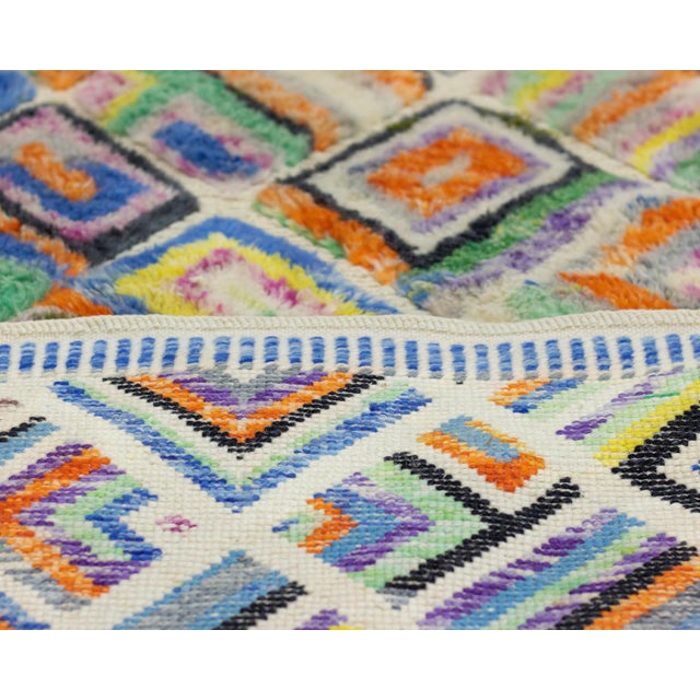 Vibrant Multicolor Hand-Knotted Wool Runner | 13'0" X 2'10" | One of a Kind For Sale - Image 9 of 9
