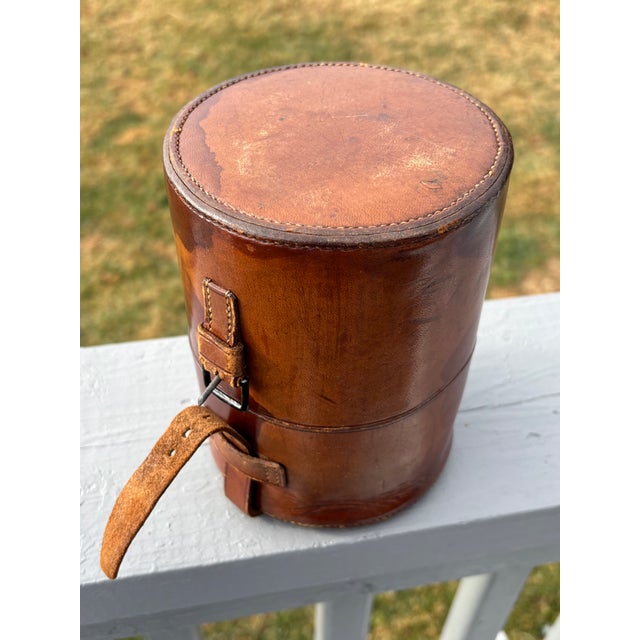 Campaign 19th C. English Crown Leather Travel Flask With Silver, Crystal, Enamel Details For Sale - Image 3 of 12