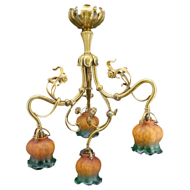 Art Nouveau Chandelier in Gilt Bronze, 1890 For Sale