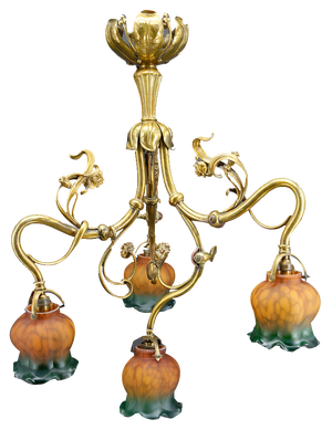 Art Nouveau Chandelier in Gilt Bronze, 1890
