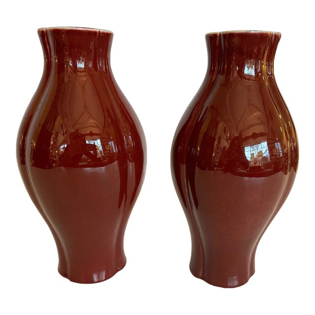 Maitland Smith Ox Blood Glazed Ceramic Vases -A Pair For Sale
