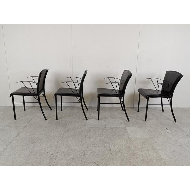 1980s Vintage Black Leather Dining Chairs attributed to Arrben, 1980s, Set of 4 For Sale - Image 5 of 14