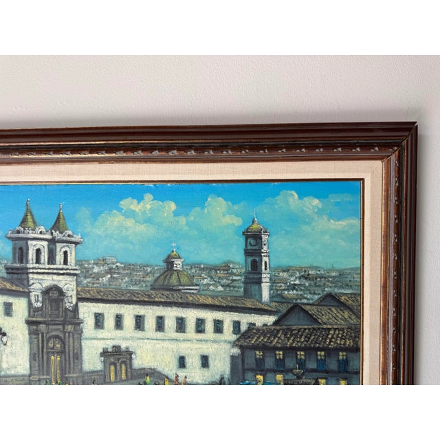 Wood 1980’s Jorge Guarderas “San Francisco, Quito Ecuador” Landscape Oil on Canvas Painting, Framed For Sale - Image 7 of 12