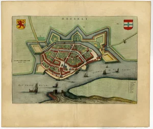 Bird's-Eye View Map of Hasselt by Blaeu, Netherlands, 1649