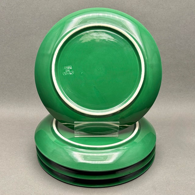 Ceramic Vintage Italian Emerald Green Ceramic Divided Fondue Grill Plates Set of Four For Sale - Image 7 of 8
