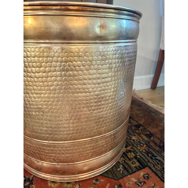 Mid 20th Century Extra Large Hammered Brass Planter or Fireplace Log Holder For Sale - Image 4 of 10