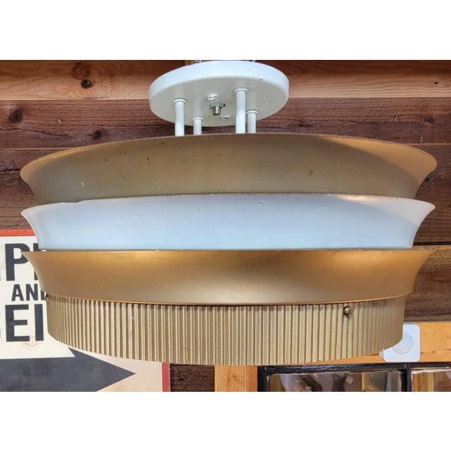 Art Deco Theater Flush Mount Light Fixture With Flashed Glass Shade For Sale In San Francisco - Image 6 of 9