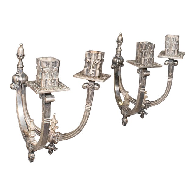 Pair of Antique Candle Sconces, French, Wall Lighting, Art Nouveau, Victorian For Sale