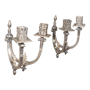 Pair of Antique Candle Sconces, French, Wall Lighting, Art Nouveau, Victorian
