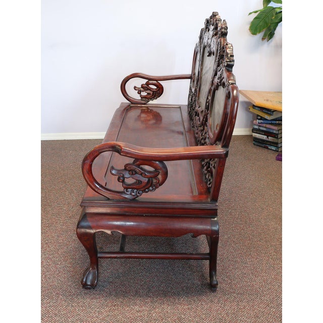 Exquisite 20th-Century Chinese Carved Rosewood & "Dream-Stone" Marble Settee For Sale - Image 12 of 12
