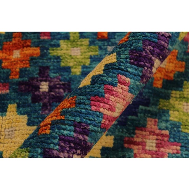 1990s Shabby Chic Balouchi Teal/Orange Wool Rug - 4'10 X 6'11 For Sale - Image 4 of 8