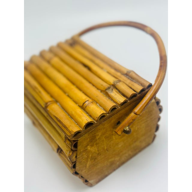 1960s Vintage Bamboo Lidded Basket For Sale - Image 5 of 10