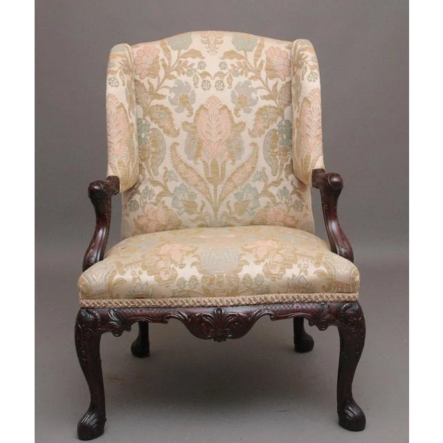 Late 19th Century Antique Carved Mahogany Library Armchair in the Chippendale Style, 1880 For Sale - Image 5 of 12