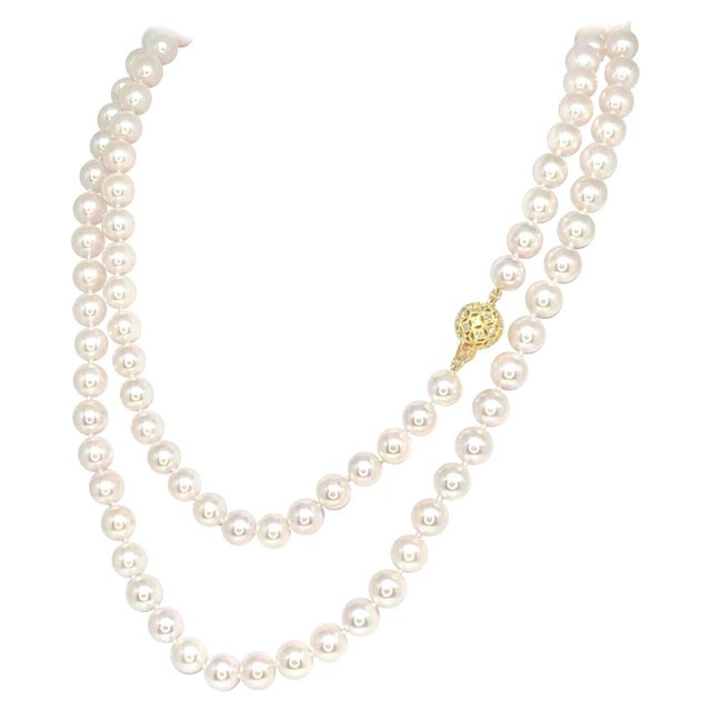 2010s Diamond Akoya Pearl Necklace 14k Gold Certified For Sale - Image 5 of 9