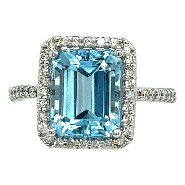 Natural Topaz Diamond Ring 6.5 14k W Gold 5.1 TCW Certified For Sale