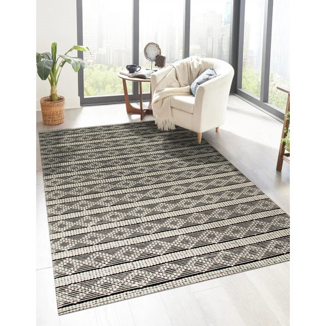 Textile 8x10 Selene Striped Black Kilim Geometric Contemporary Handmade Wool Carpet Rug For Sale - Image 7 of 9