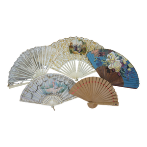 5 Vintage & Antique Hand Painted Carved Pierced Reticulated Folding Hand Fans